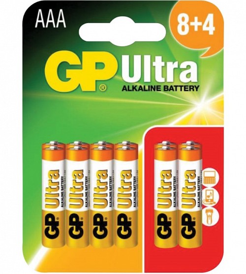 GP Ultra Alkaline Batteries AAA 8+4 656.016UK